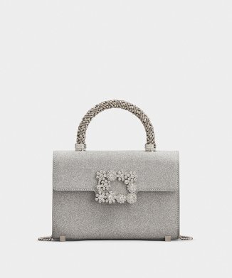 「フラワー ストラス」 ジュエル バックル グリッター ファブリック クラッチ ミニ