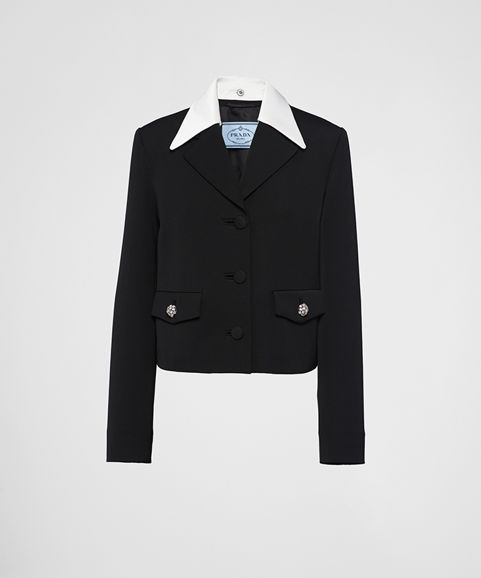 【希少】PRADA ウール &サテン シングルブレスト ジャケット シングルブレスト ウールxサテン ジャケット(X23DG066)|阪急