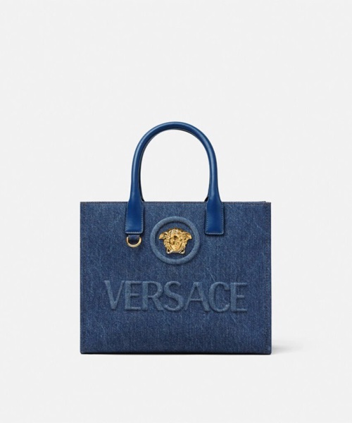 VERSACE ラ メドゥーサ デニム スモール トート バッグ ブルー ONESIZE VERSACE ラ メドゥーサ デニム スモール トート バッグ ブルー ONESIZE