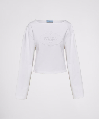 Prada 長袖 ストライプ ライルコットン Tシャツ 関税込 ダークブラウン／ダークグリーン ストライプ ライルコットン T