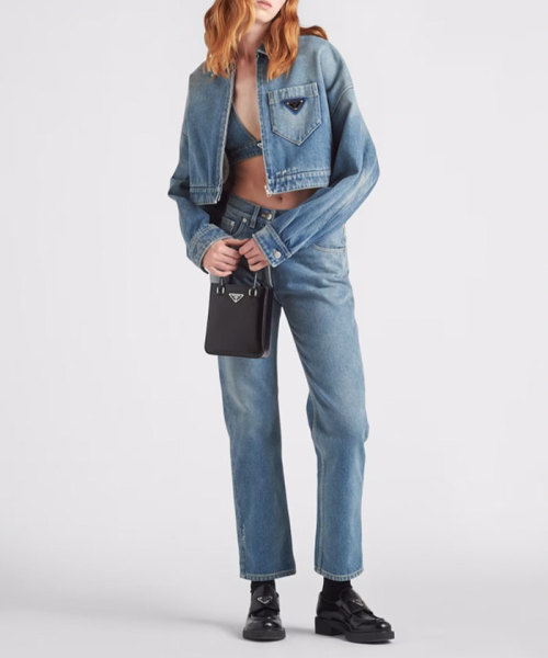 GFB279 シルバーロゴ クロップド ミッドブルー デニムジャケット プラダ PRADA PRADA デニムジャケット GFB279 1ZAB クロップド丈