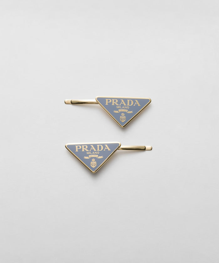 【直営店】PRADA サフィアーノメタルとレザーのヘアクリップ ☆人気☆【PRADA】☆プラダ メタルクロー ヘアクリップ☆