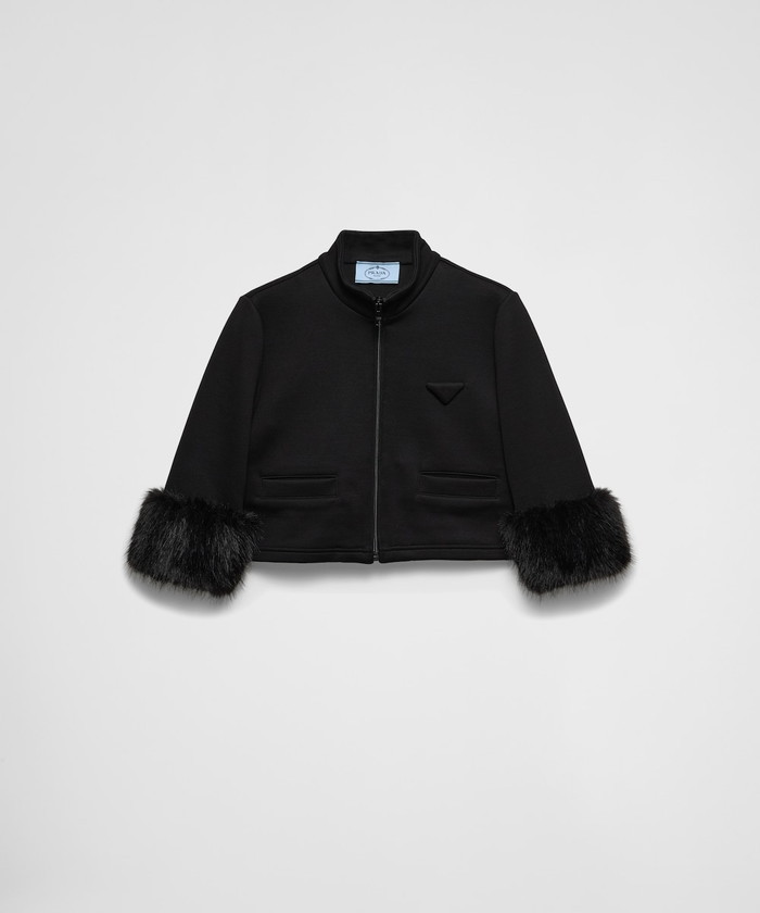 【希少】PRADA ロゴ ハイカラー クロップド フリース ブルゾン 極美品△PRADA プラダ 2024年製 138632 クロップド フリース