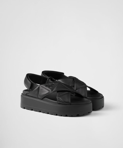 ◆24SS◆【PRADA】パデッドナッパレザー クロスサンダル PRADA プラダ パデッド ナッパレザー クリスクロス サンダル