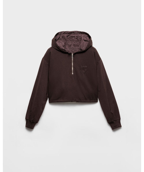 PRADA リバーシブルコットンジャージーx Re-Nylon フーディー ダークブラウン S PRADA リバーシブルコットンジャージーx Re-Nylon フーディー ダークブラウン S