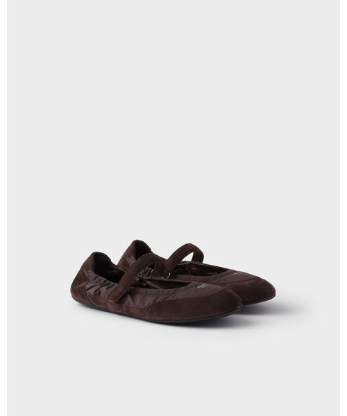 PRADA プラダ コラプス Re-Nylon x スエード バレリーナ ダークブラウン 36.5 PRADA プラダ コラプス Re-Nylon x スエード バレリーナ ダークブラウン 36.5