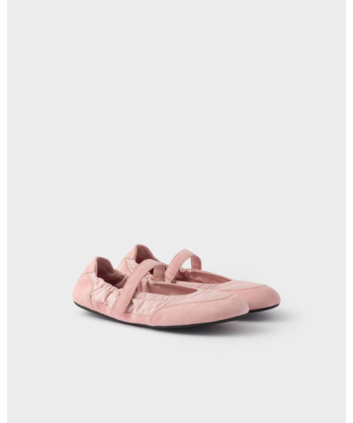 PRADA プラダ コラプス Re-Nylon x スエード バレリーナ ペールピンク 38 PRADA プラダ コラプス Re-Nylon x スエード バレリーナ ペールピンク 38