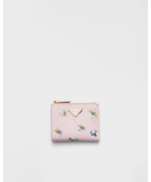 PRADA プリント入りサフィアーノレザー 財布 ピンク TU PRADA プリント入りサフィアーノレザー 財布 ピンク TU