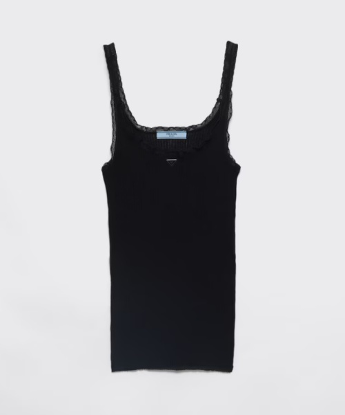 PRADA リブ編みコットントップ ブラック 36 PRADA リブ編みコットントップ ブラック 36