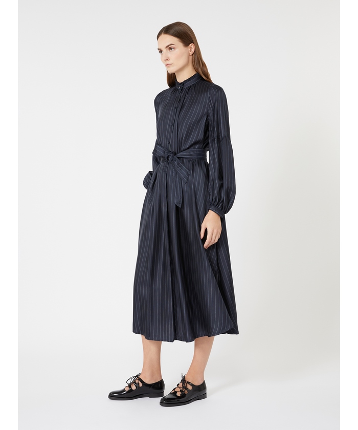 Max Mara◆ピュアシルクツイルロングドレスワンピース　42 サッビア］ピュア シルク ロング ドレス(X25OA007)｜阪急百貨店