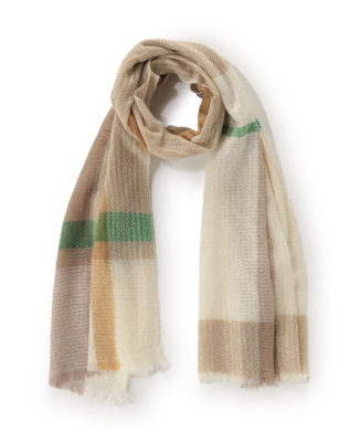 カシミヤ100％縮絨薄手カラーブロックストール