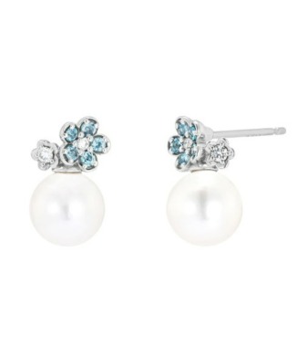 Pt950アコヤパール/ブルートパーズ/ダイヤモンドピアス