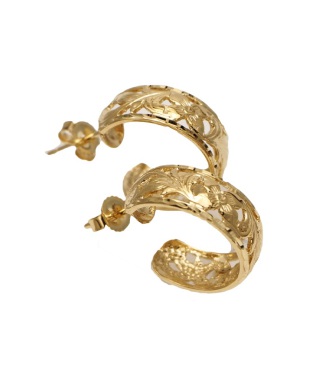 【ALOALO Hawaiian Jewelry】ハワイアンジュエリー 14K 透かし スクロールゴールドピアス 全4色 ハワイ製