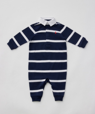 ストライプド コットン ラグビー カバーオール