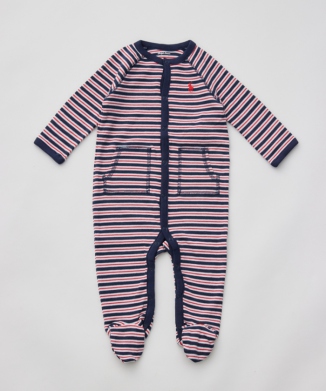 ストライプド コットン カバーオール