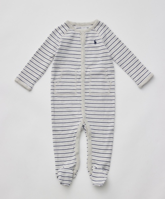 ストライプド コットン カバーオール