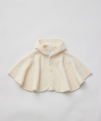 ケーブルニット ウール フーデッドポンチョ