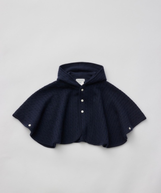 ケーブルニット ウール フーデッドポンチョ