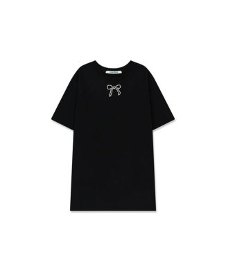 PEARL EMBELLISHED BOW OVERSIZED T-SHIRT