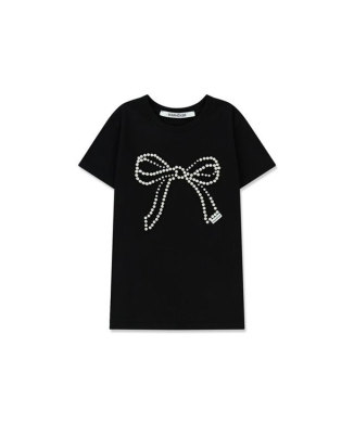 PEARL EMBELLISHED BOW SLIM T-SHIRT