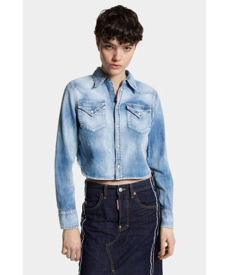 Medium Baby Blue Wash Mini Western Shirt