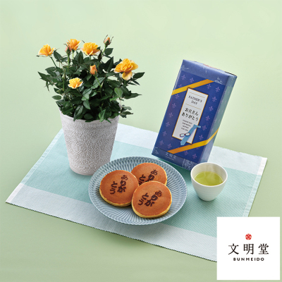生花ミニバライエロー＆文明堂東京「月三笠3個入」