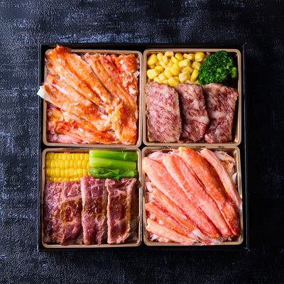 2) カニと和牛・よくばり盛りセレクト弁当＜9月28日受け取り＞