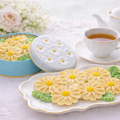 花咲く焼菓子「お花のぼうろ(マーガレット)」3缶セット クッキー缶 オリジナル紙袋を3枚