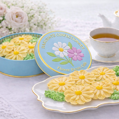 花咲く焼菓子「お花のぼうろ(マーガレット)」3缶セット クッキー缶 オリジナル紙袋を3枚