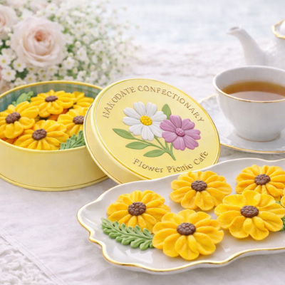 花咲く焼菓子「お花のぼうろ(ヒマワリ)」3缶セット クッキー缶 オリジナル紙袋を3枚
