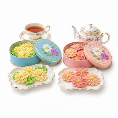 花咲く焼菓子「お花のぼうろ」2缶詰合せ コスモス・マーガレット クッキー缶 上質ギフトBOX仕様