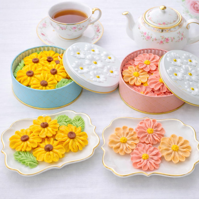 花咲く焼菓子「お花のぼうろ」2缶詰合せ コスモス・ヒマワリ クッキー缶 上質ギフトBOX仕様