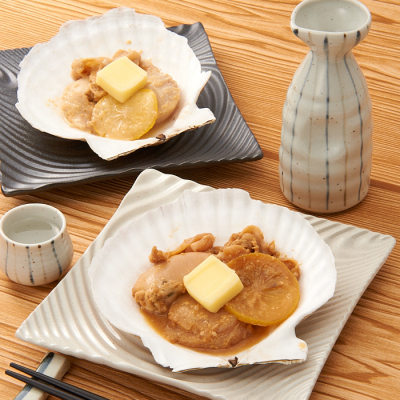 ホタテ「潤帆」レモンバター添え(熟成塩こうじ漬とコシヒカリ味噌漬)