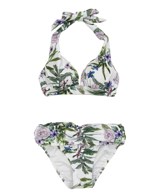 フラワープリントサッシュホルターネックビキニ