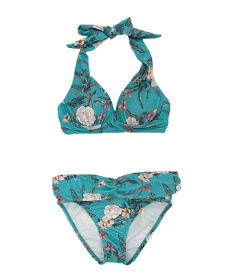 フラワープリントサッシュホルターネックビキニ