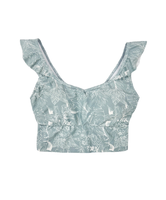 線画フラワーフリルショルダーブラトップス