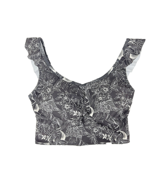 線画フラワーフリルショルダーブラトップス