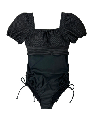 バックリボンパフスリーブワンピ見えビキニ