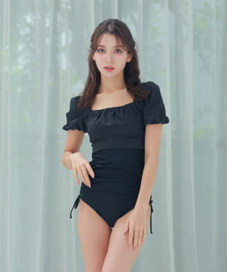 バッグリボンパフスリーブワンピ見えビキニ