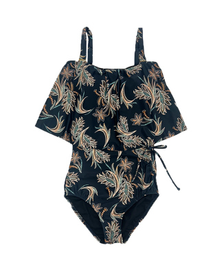 オリエンタルフラワー柄ロングフレアバンドゥビキニ