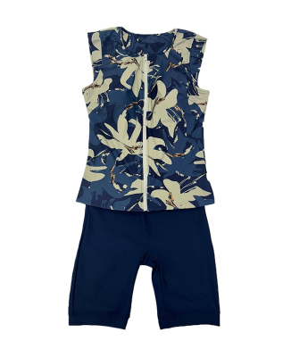 抽象柄プチスリーブフィットネス水着