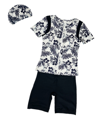 ヴィンテージアロハ柄半袖フィットネス水着