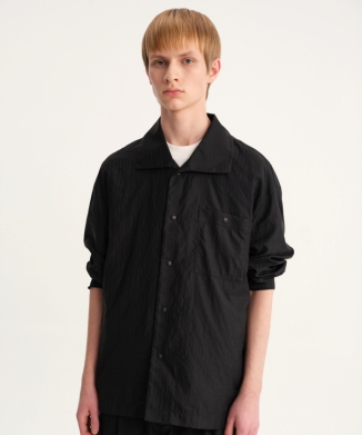 Shadow Stripe Big-Collar Long-Sleeve Shirt