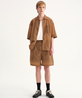 Sheer Crinkle-Finish Woven Wide Shorts