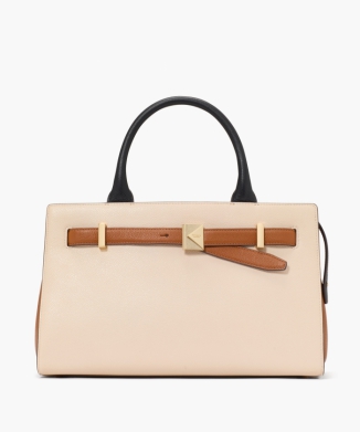 deco colorblocked pebbled leather satchel