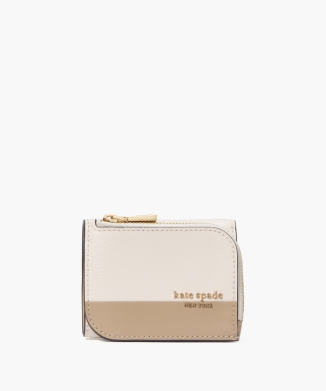 devin colorblocked saffiano leather mini trifold wallet