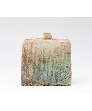 窯変灰被扁壷　YOHEN Natural Ash Glaze Rectungular Vase