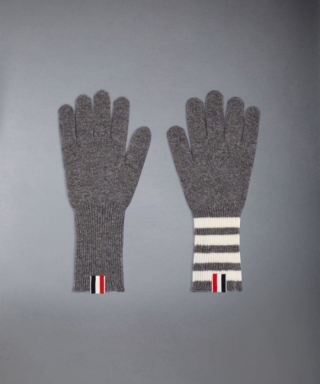 RIB GLOVES W/ 4 BAR STRIPE IN CASHMERE
