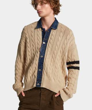 Denim Detail Knit Cardigan