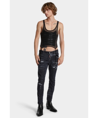 Black Destroyed Wash Skater Jeans